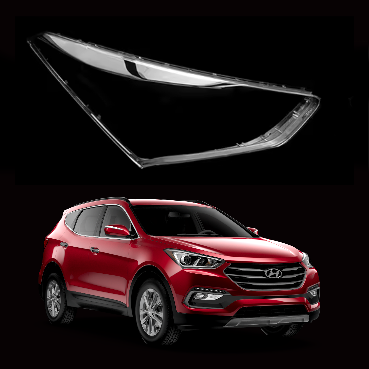 Дясно стъкло за фар на Hyundai Santa Fe (2017-2019)