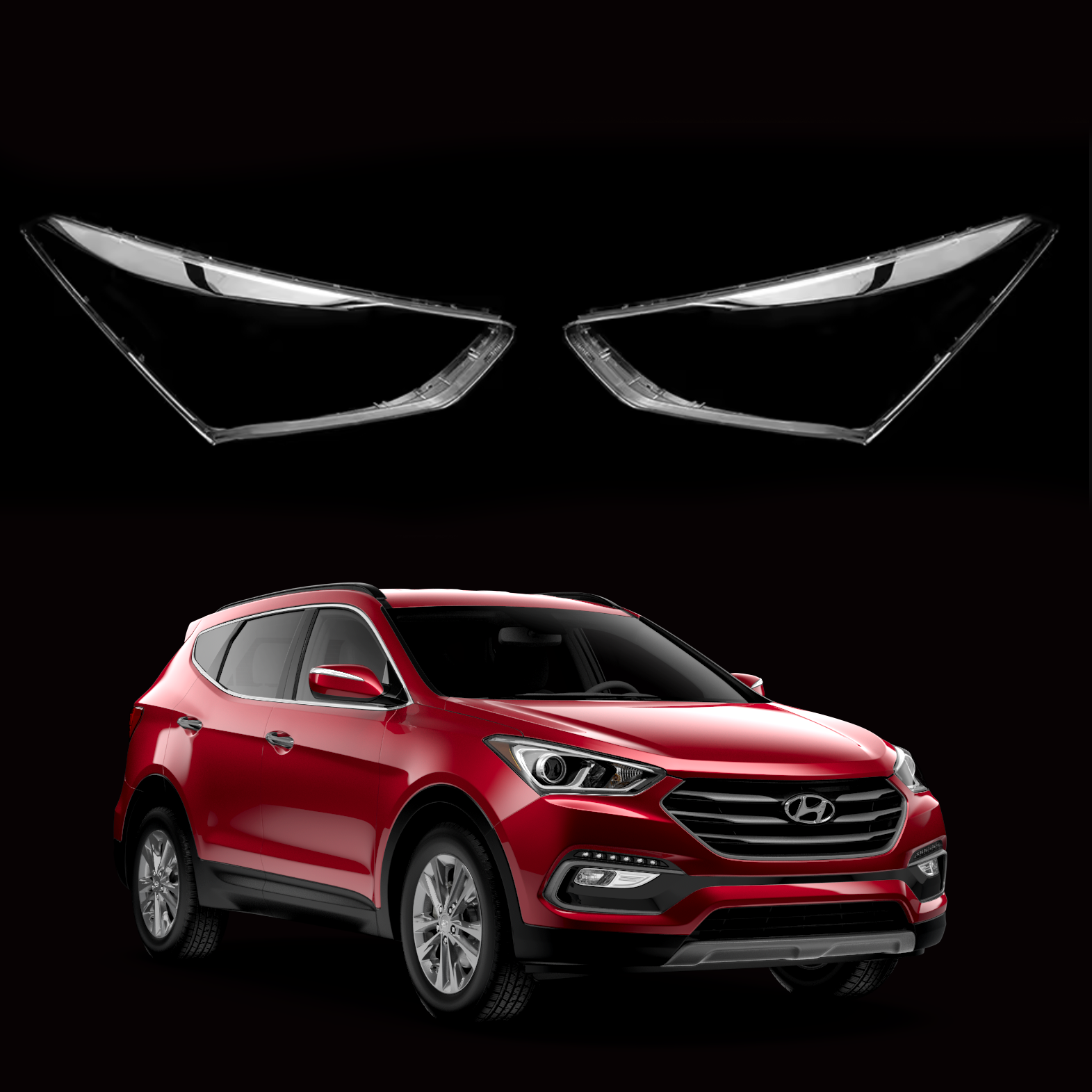 Комплект стъкла за фарове на Hyundai Santa Fe (2017-2019), ляво и дясн