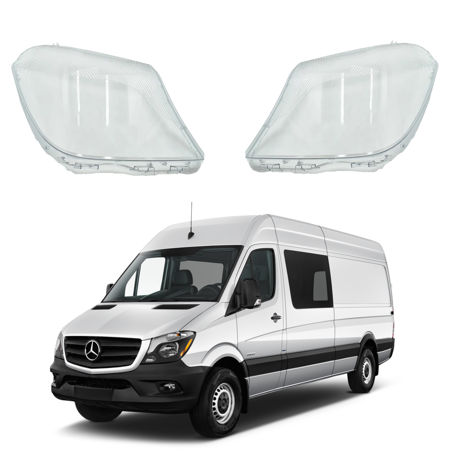 Комплект стъкла / капаци за фарове Mercedes Sprinter W906 (16-18), ляв