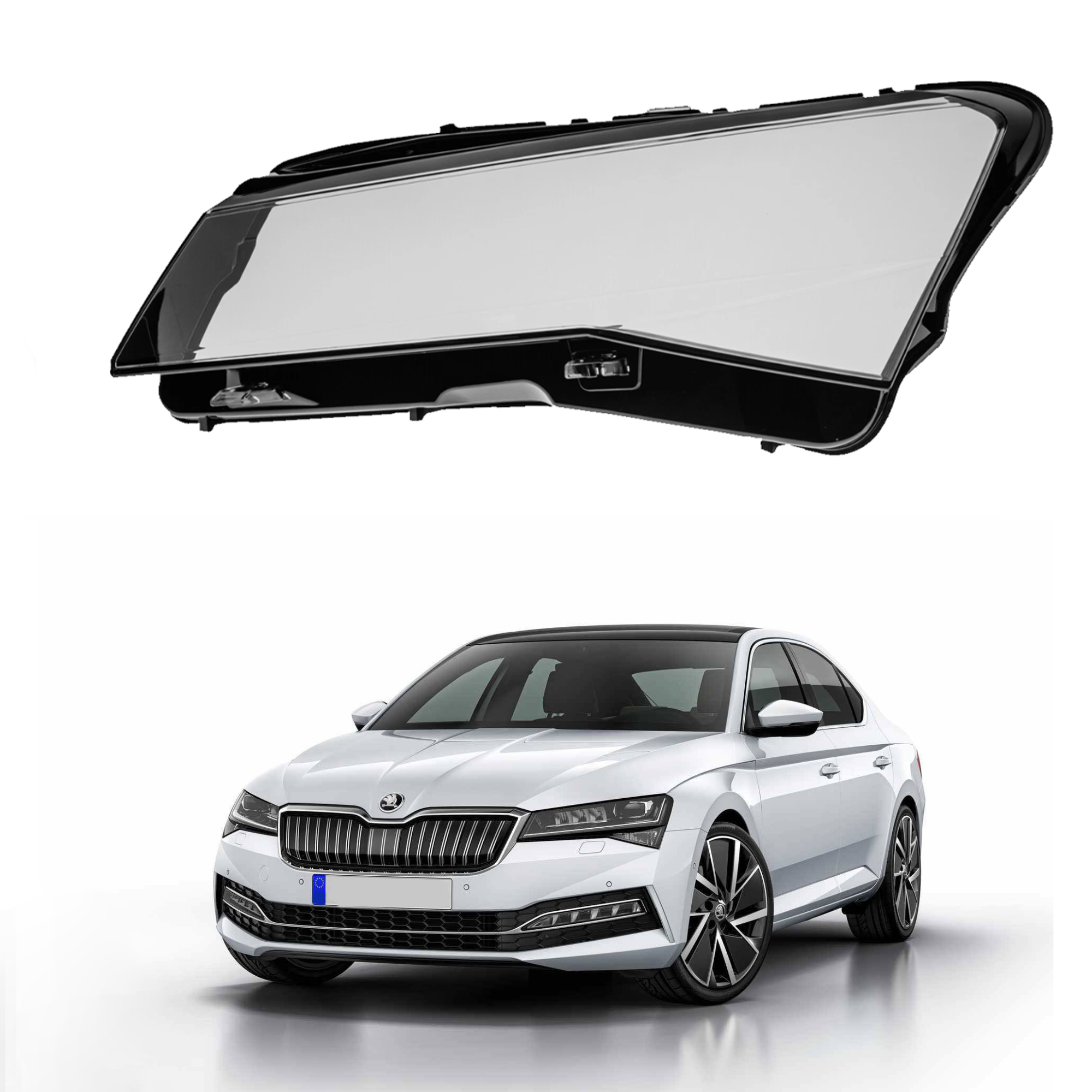 Ляво стъкло за фар на Skoda Superb Euro версия (2021-2024)