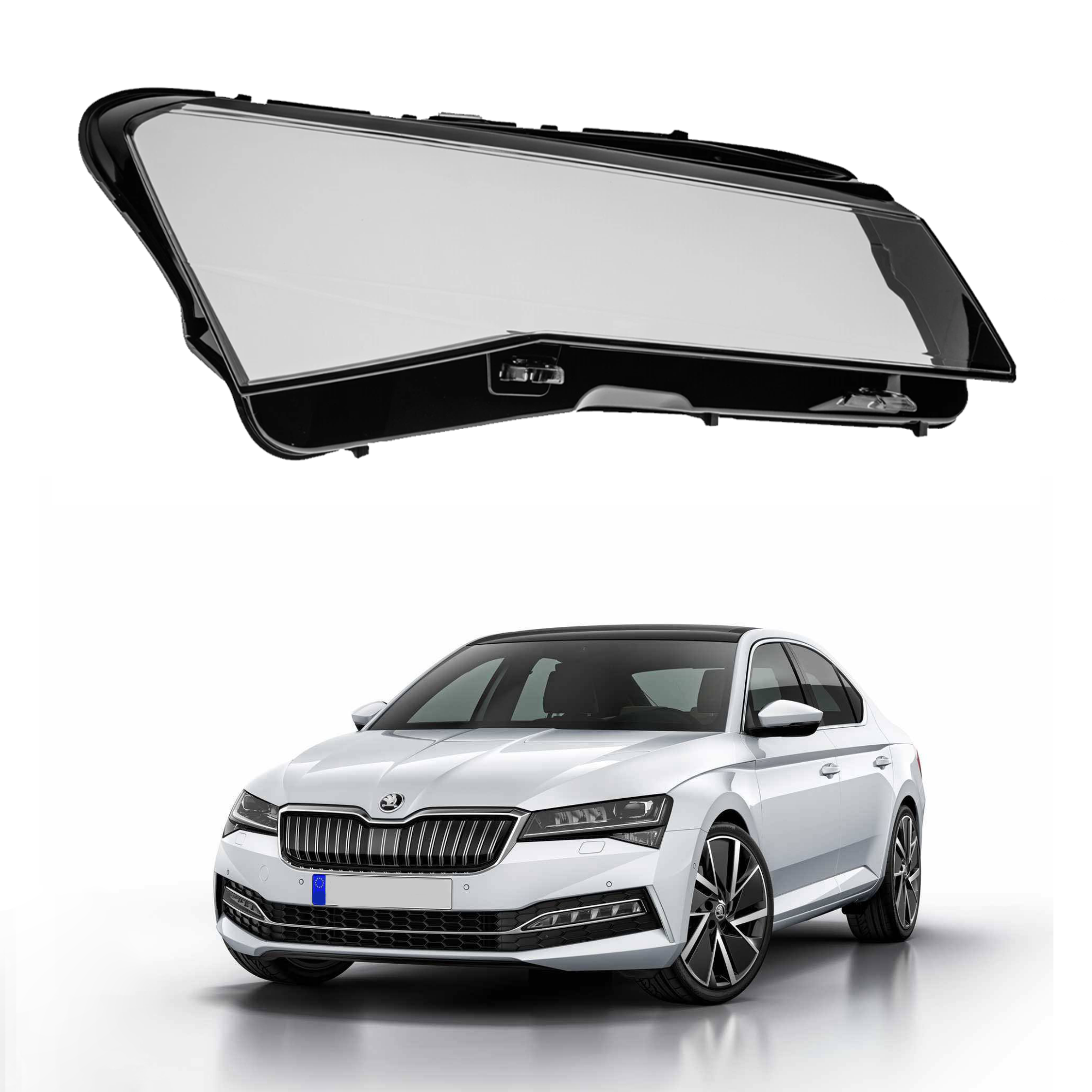 Дясно стъкло за фар на Skoda Superb Euro версия (2021-2024)
