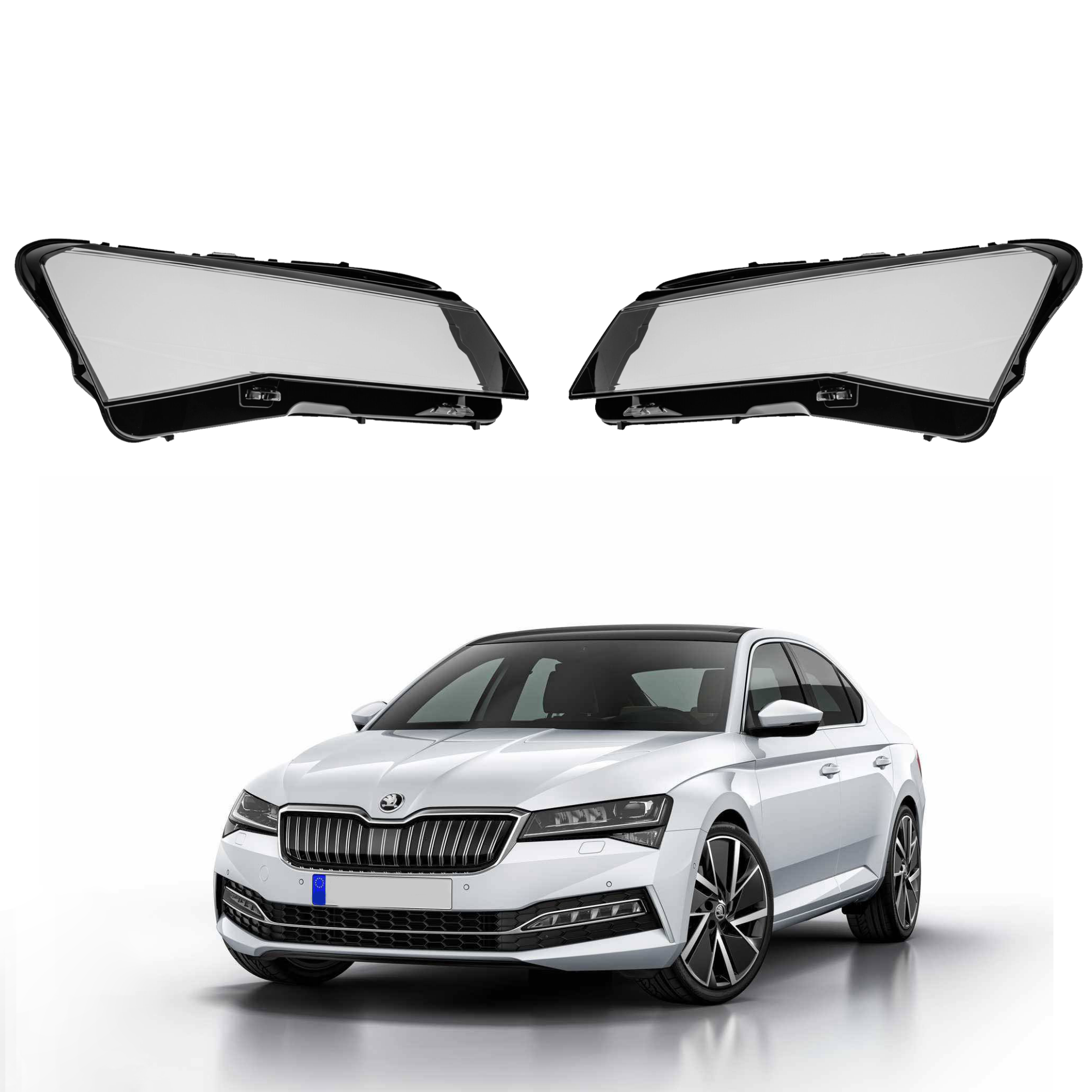 Комплект стъкла за фарове на Skoda Superb Euro версия (2021-2024), ляв