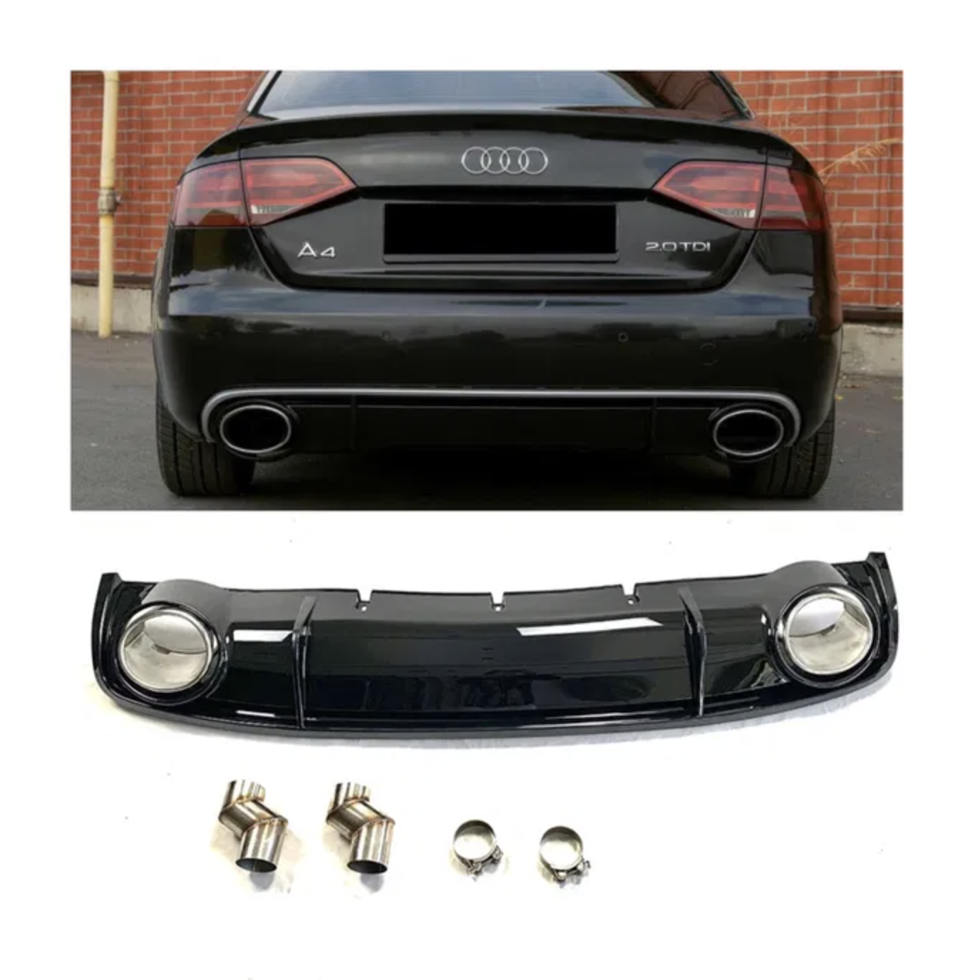 Дифузьор за задна броня с RS4 визия за Audi A4 B8 (2008-2012)
