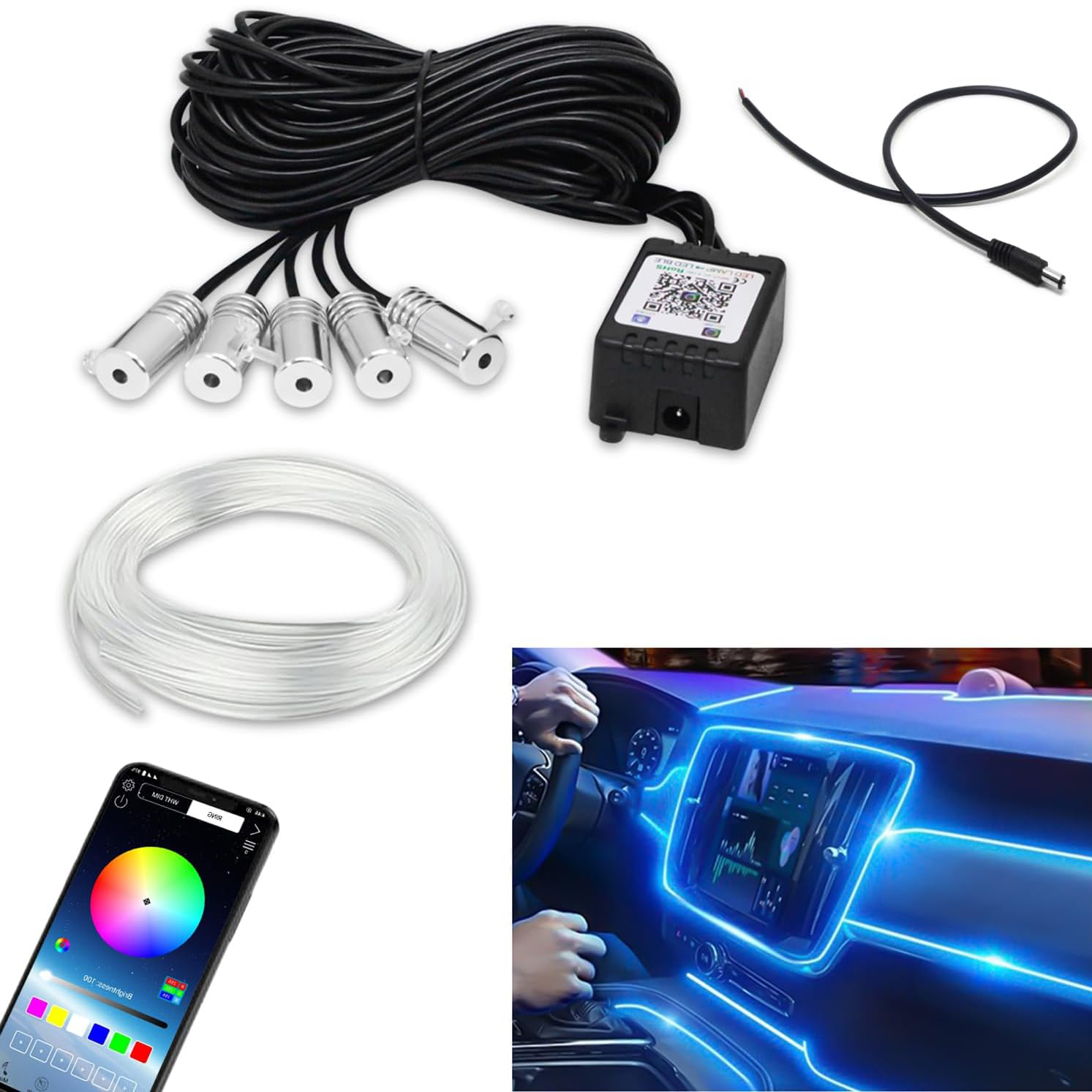 LED RGB лента за интериорно осветление на автомобил с дължина 6 метра,