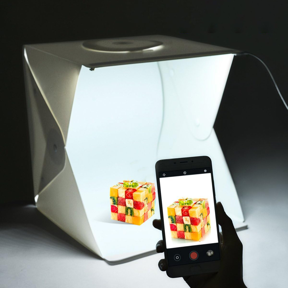 Фото кутия за продуктова фотография 40x40x40см с вградено осветление и