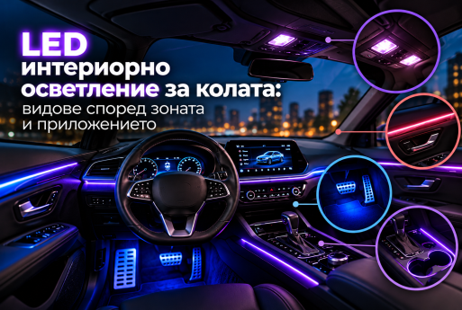 LED интериорно осветление за колата: видове според зоната и приложението